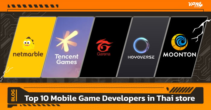 Top 10 Mobile Game Developers in Thai store